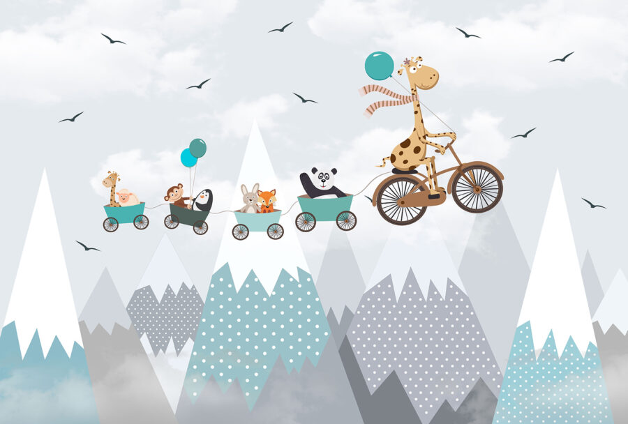 Jirafa en bicicleta con tren y animales Jirafa en bicicleta con tren y animales