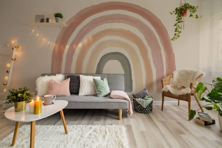 Arco iris pintado en rosa y gris Arco iris pintado en rosa y gris