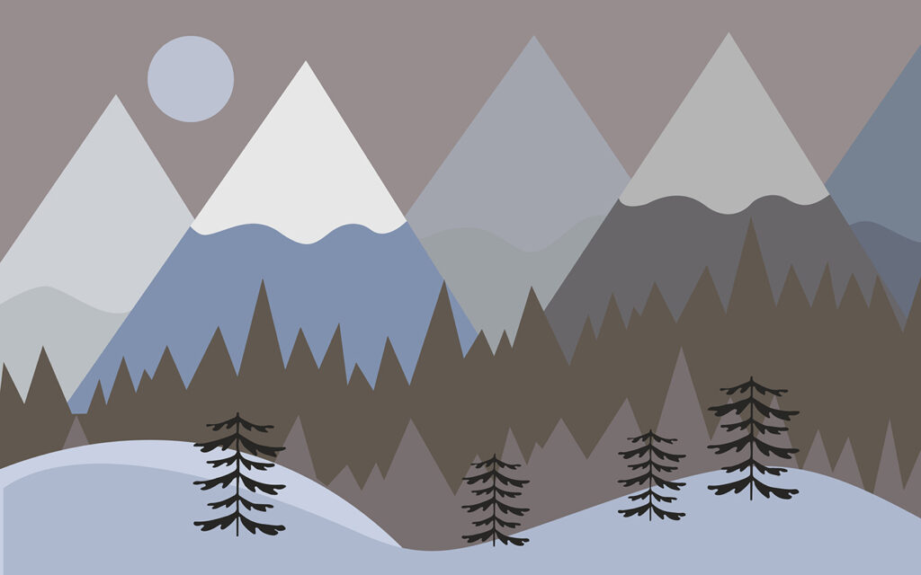 A mountain landscape with trees and snow A mountain landscape with trees and snow