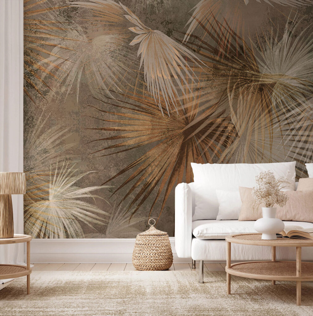 Tropical leaves in earthy tones