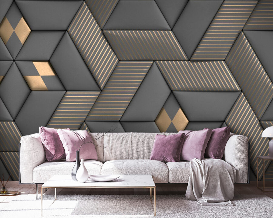 Elegancia geométrica en grises y latón.