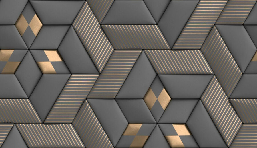 Elegancia geométrica en grises y latón.