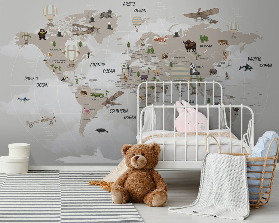 Mapa del mundo con animales