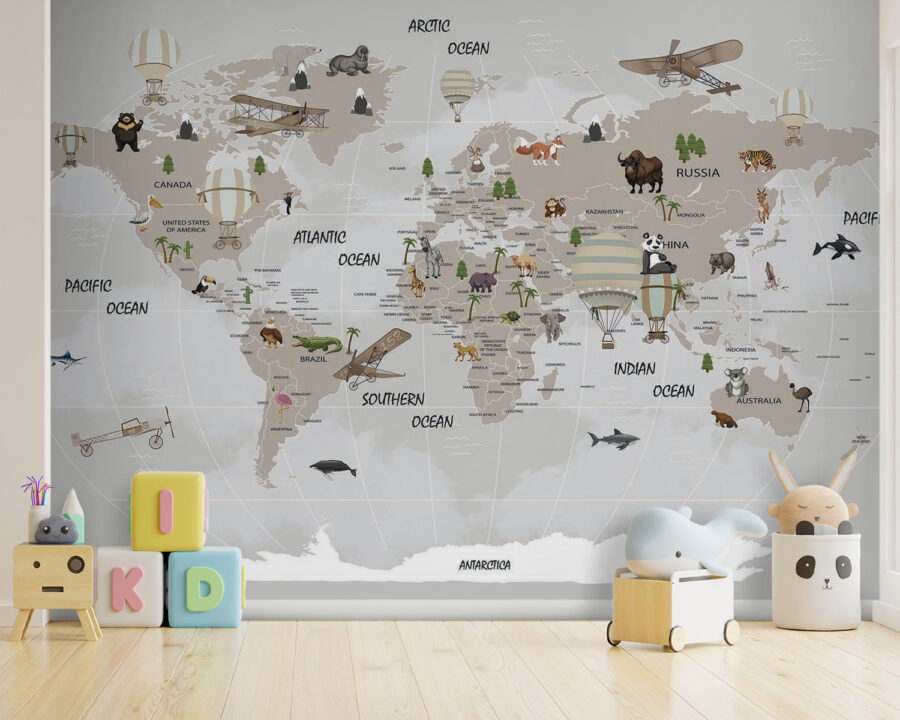 Mapa del mundo con animales