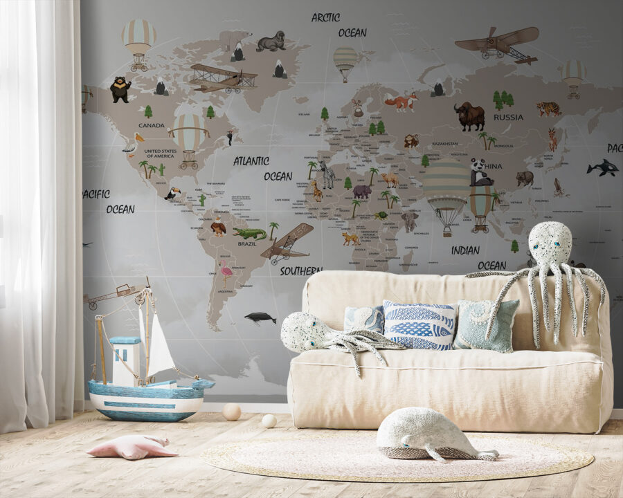 Mapa del mundo con animales