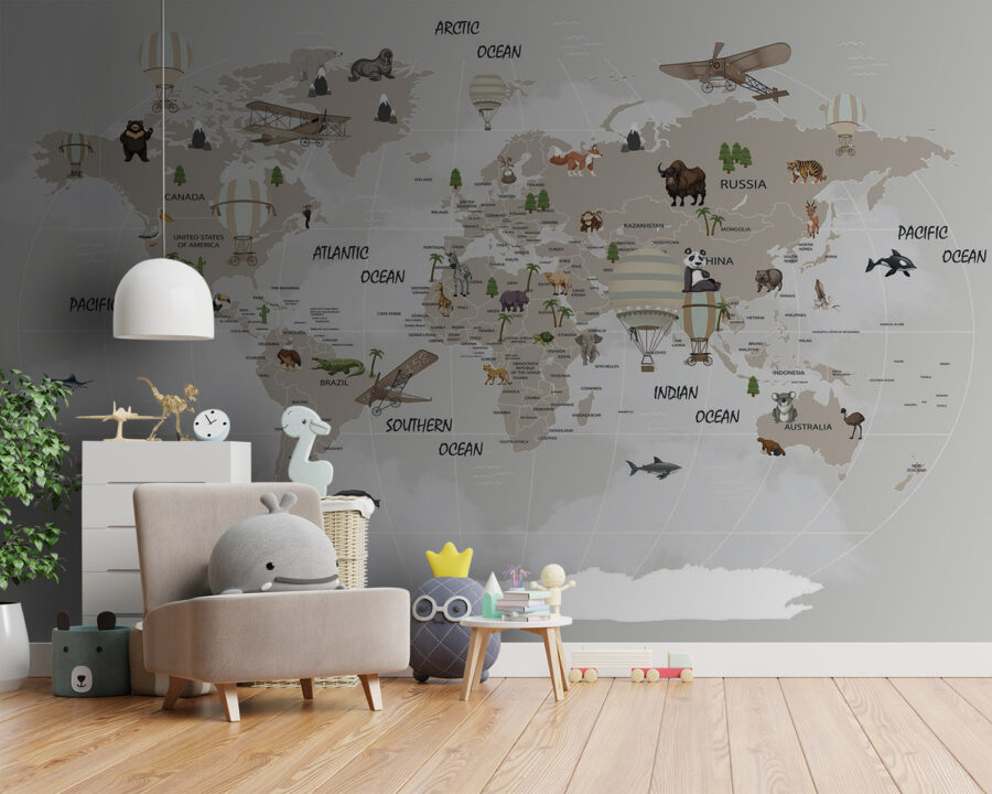Mapa del mundo con animales