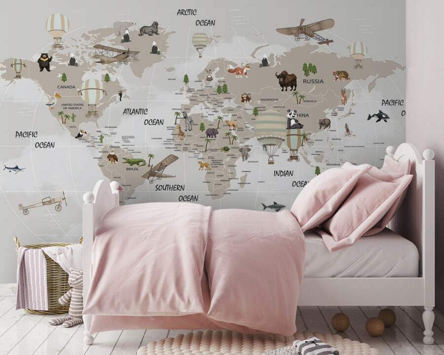 Mapa del mundo con animales