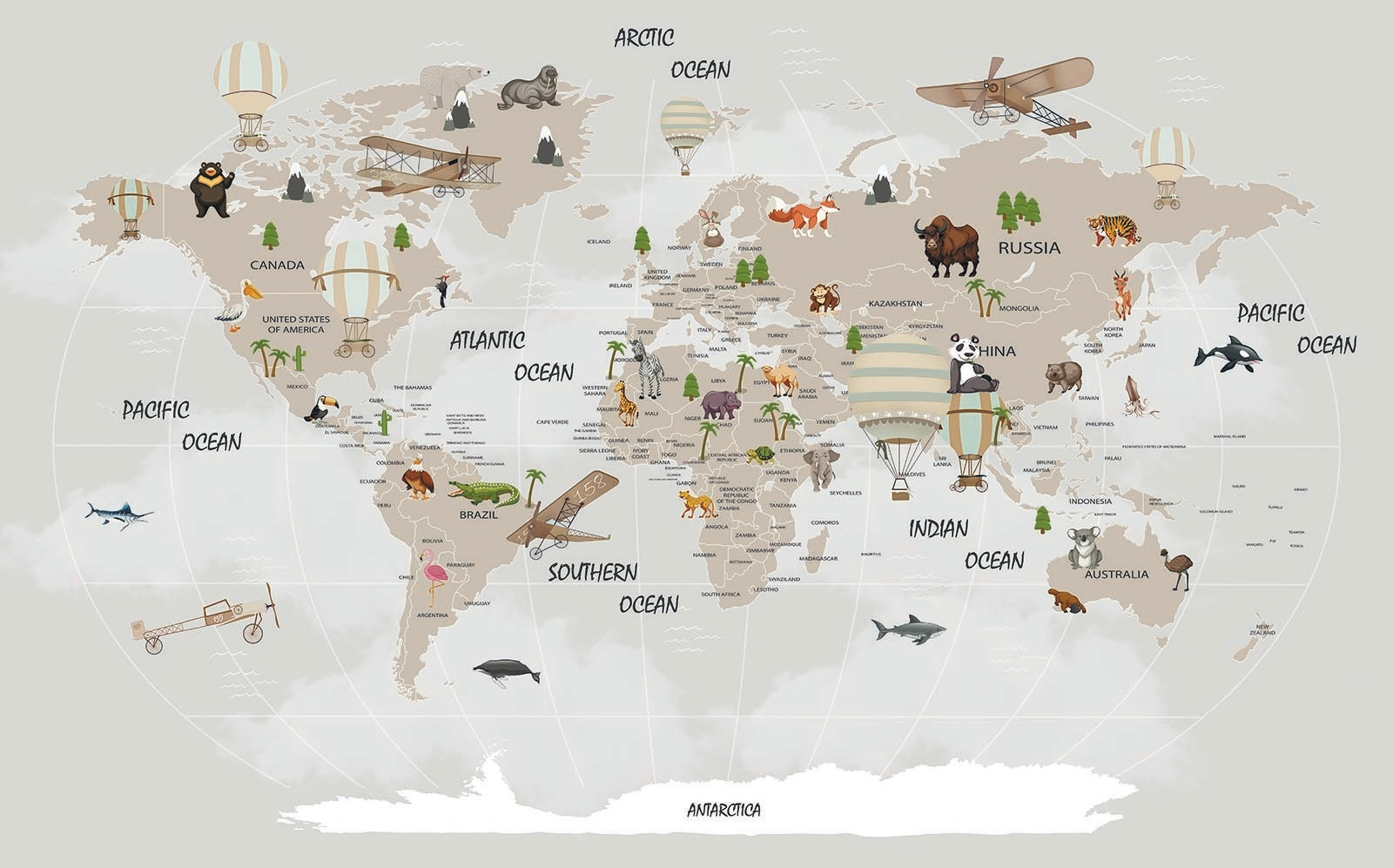 u93386p - Mapa del mundo con animales - tegory
