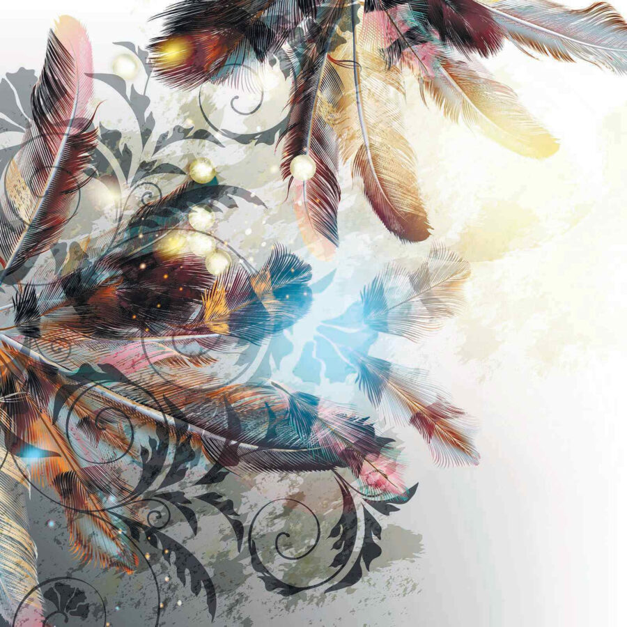 Plumas de colores y dibujos intrincados