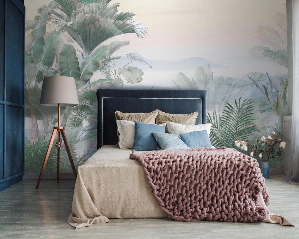 Foggy landscape with plants