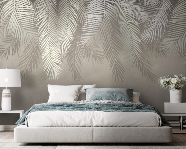 Fotomurales Fotomurales Hojas blancas sobre fondo gris (SKU: u93104v1)