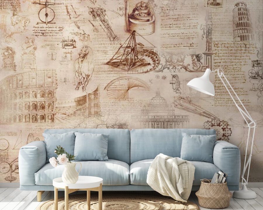 Collage de ilustraciones y bocetos históricos