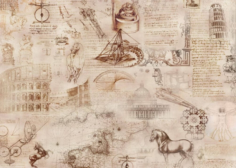 Collage de ilustraciones y bocetos históricos
