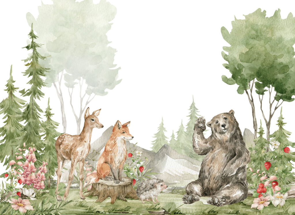 Acuarela de animales en el bosque Acuarela de animales en el bosque