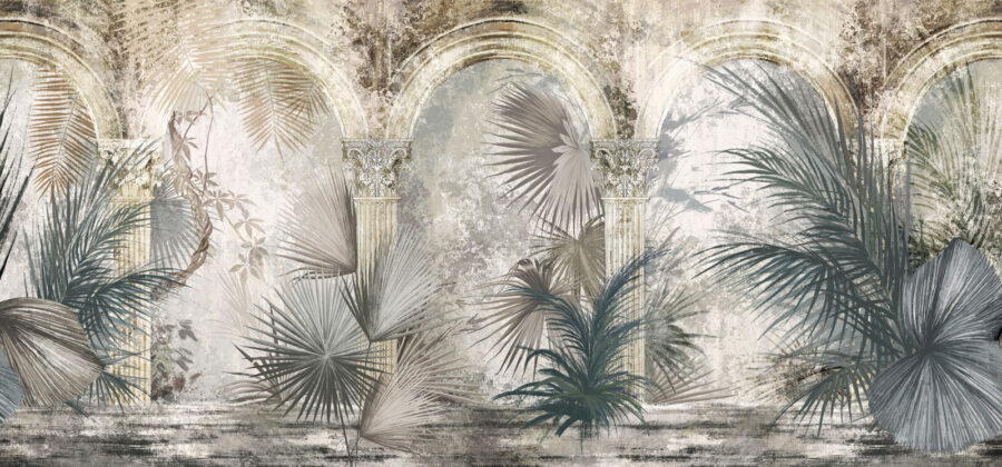 Pintura de palmeras y columnas