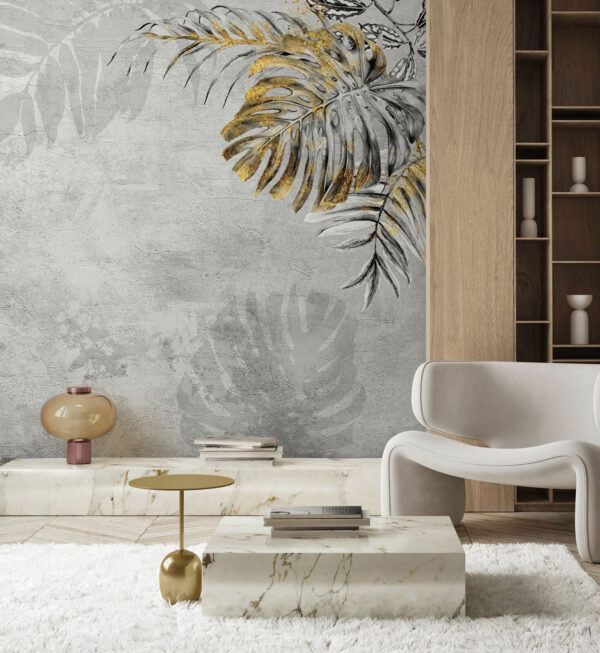 Fotomurales Fotomurales Hojas inspiradas en la naturaleza sobre fondo texturizado (SKU: u78603)