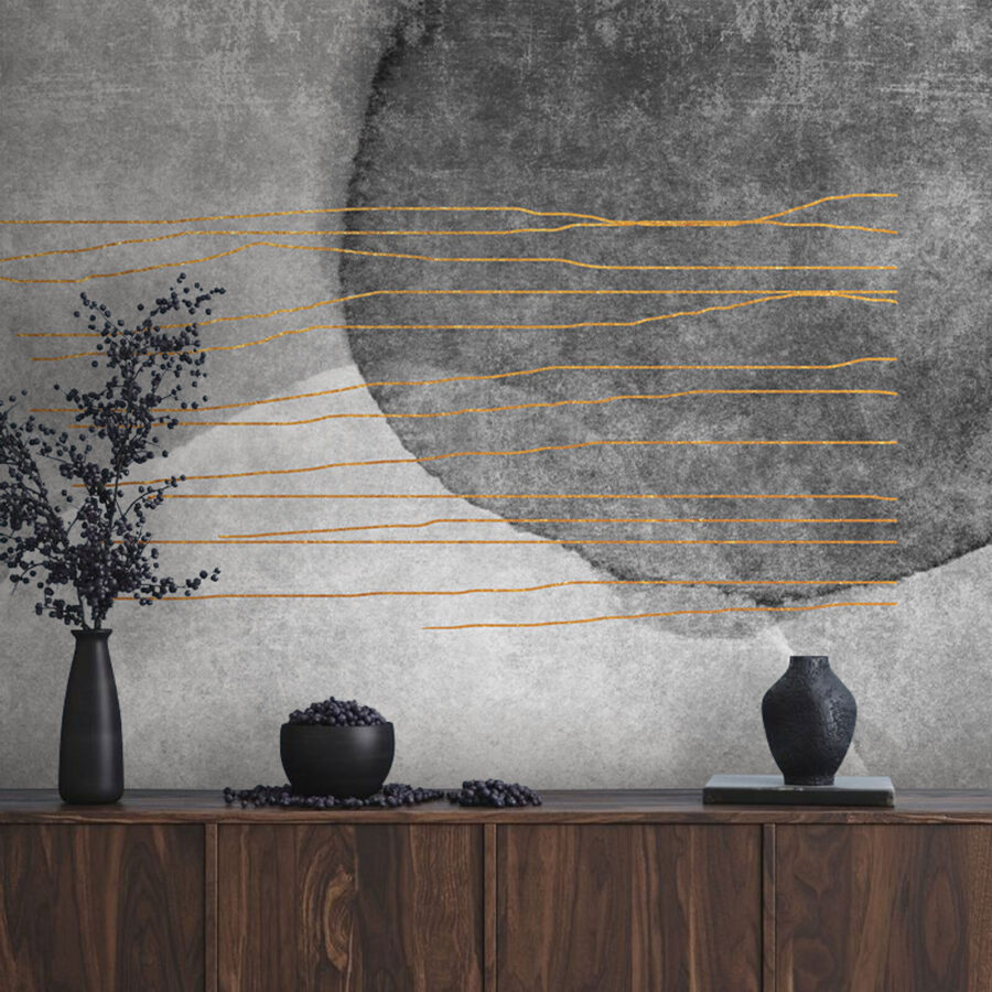Pintura gris y blanca con líneas naranjas