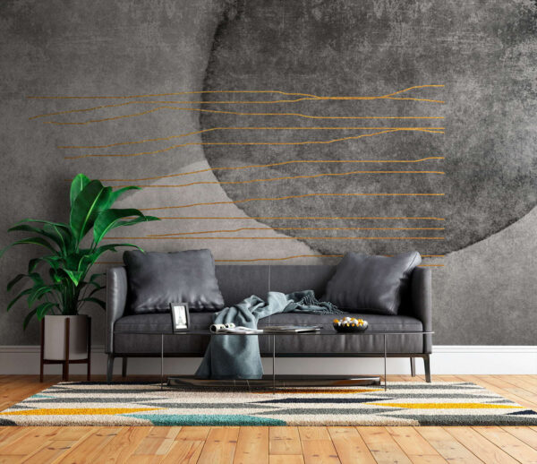 Pintura gris y blanca con líneas naranjas Pintura gris y blanca con líneas naranjas