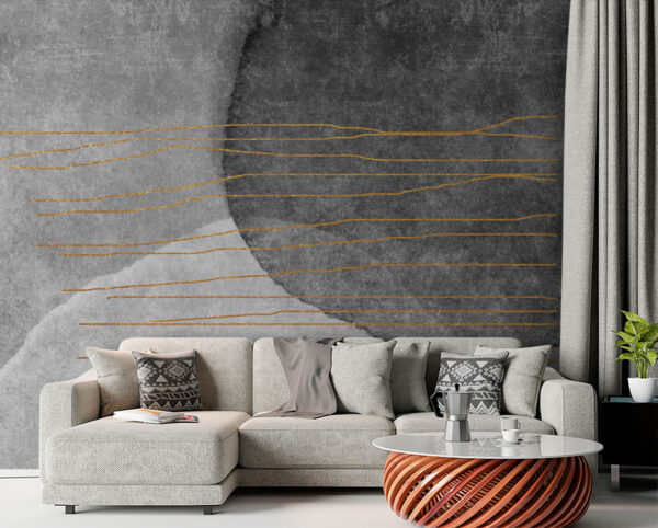 Pintura gris y blanca con líneas naranjas Pintura gris y blanca con líneas naranjas