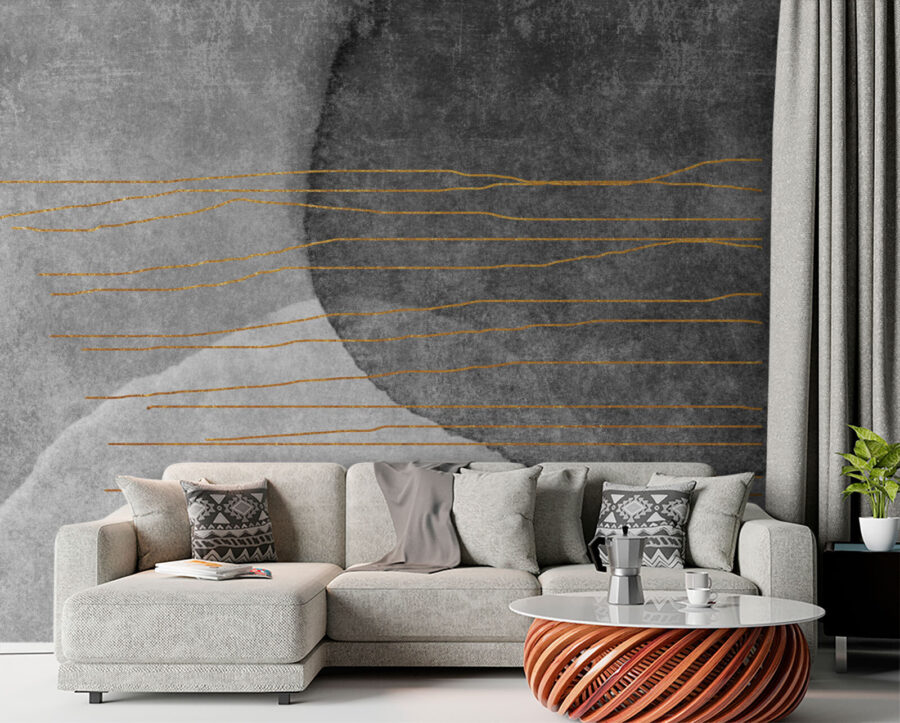 Pintura gris y blanca con líneas naranjas