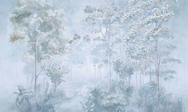 Bosque brumoso con árboles y plantas Bosque brumoso con árboles y plantas