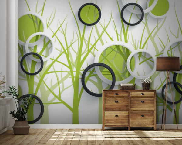 Papel pintado con círculos y árboles Papel pintado con círculos y árboles