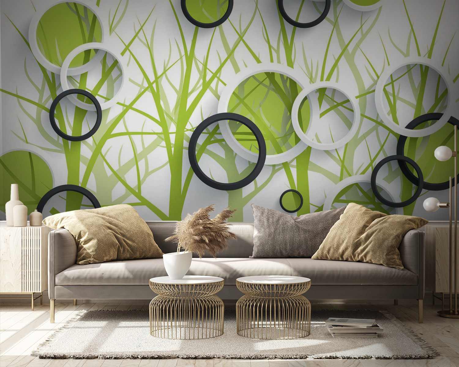 u78082pig9m - Papel pintado con círculos y árboles - tegory