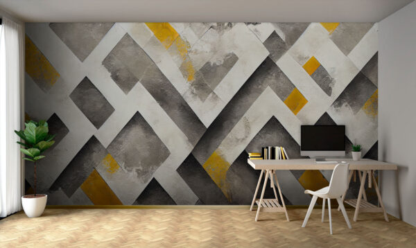 Pared pintada de gris y amarillo Pared pintada de gris y amarillo