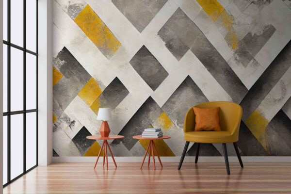 Pared pintada de gris y amarillo Pared pintada de gris y amarillo