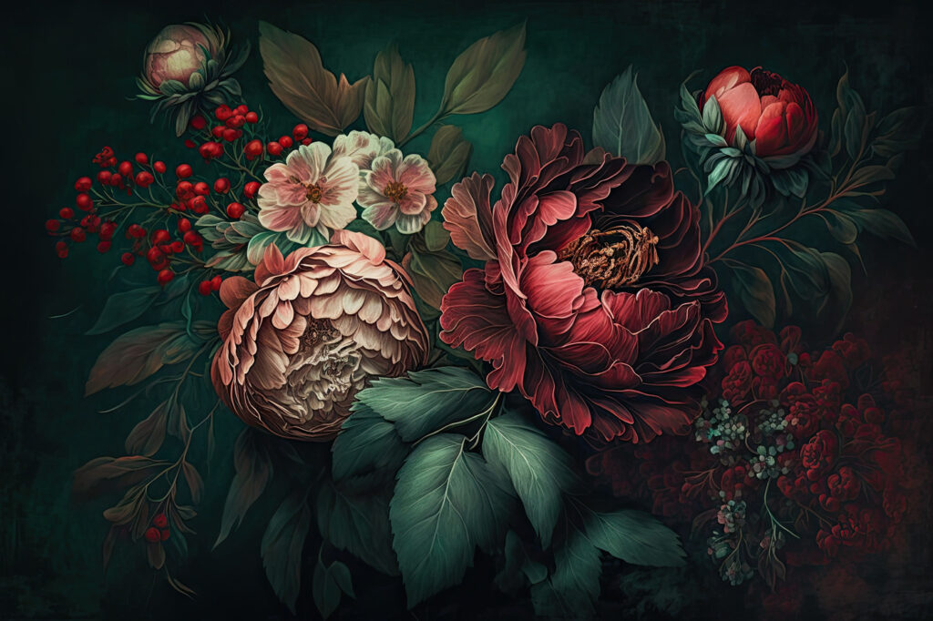 Pintura de flores y hojas Pintura de flores y hojas