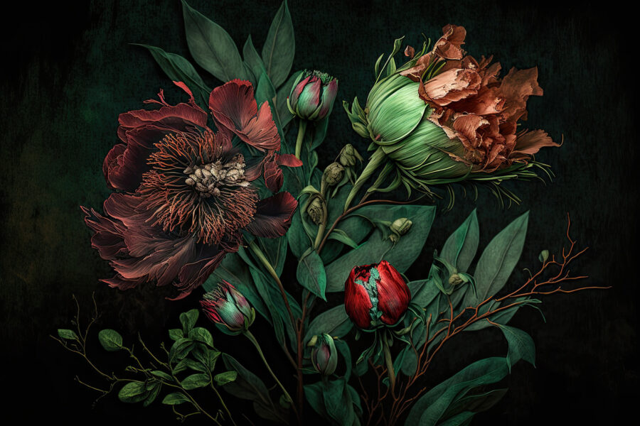Flores elegantes con ricas texturas.