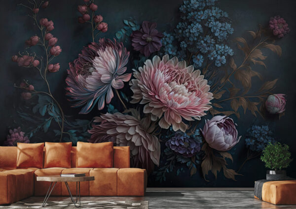 Pintura de flores sobre fondo oscuro Pintura de flores sobre fondo oscuro