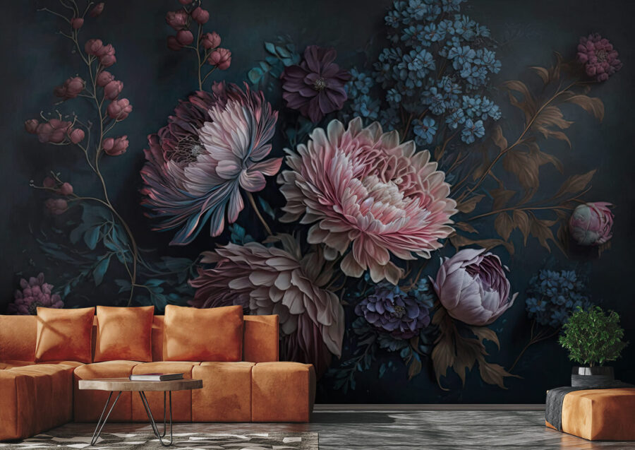 Pintura de flores sobre fondo oscuro Pintura de flores sobre fondo oscuro