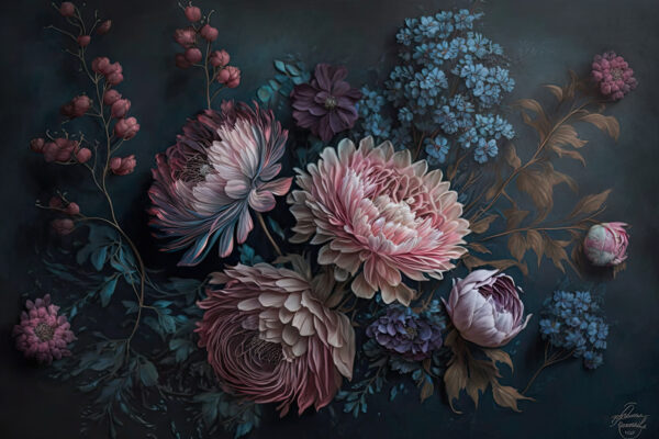 Pintura de flores sobre fondo oscuro Pintura de flores sobre fondo oscuro