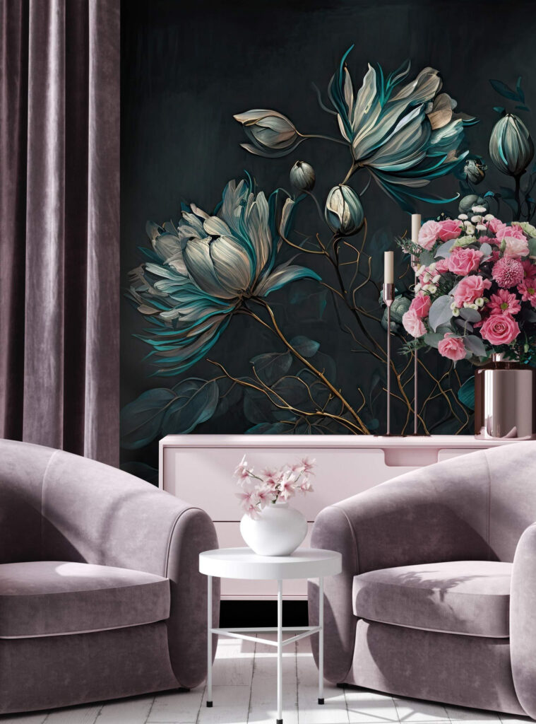 Painting of flowers on a black background