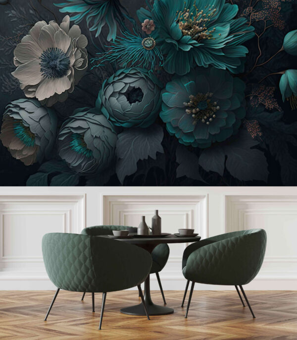 Elegante arreglo floral en tonos fríos. Elegante arreglo floral en tonos fríos.