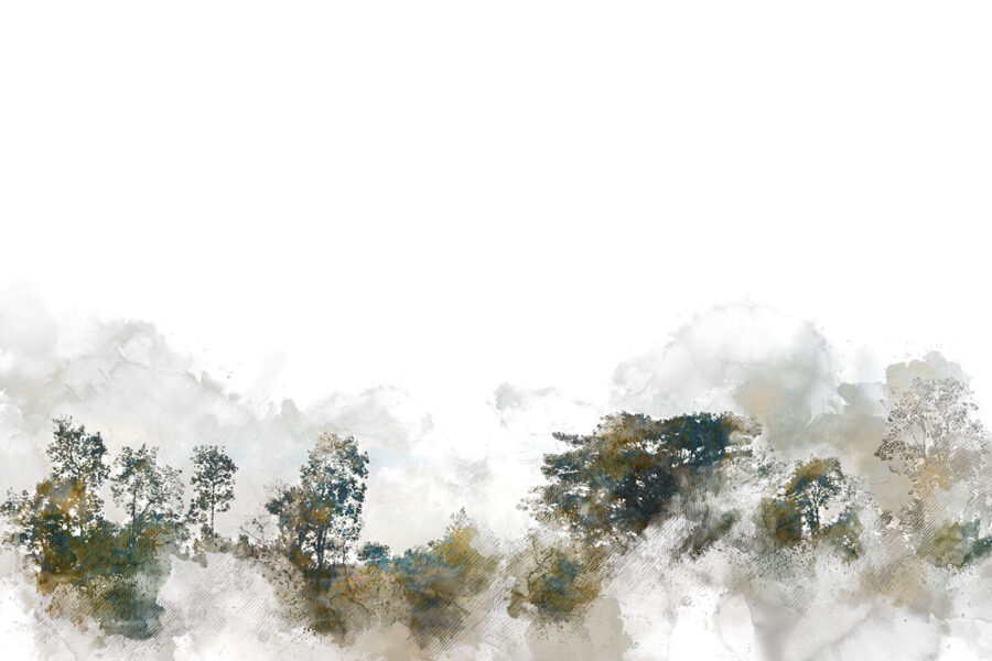 Acuarela de árboles y nubes