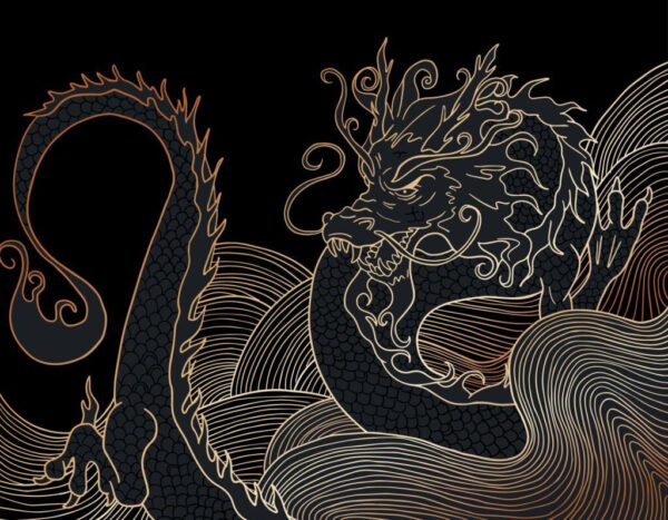 Dragón místico que se arremolina en la oscuridad Dragón místico que se arremolina en la oscuridad