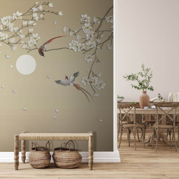 Árbol con flores blancas y pájaros Árbol con flores blancas y pájaros