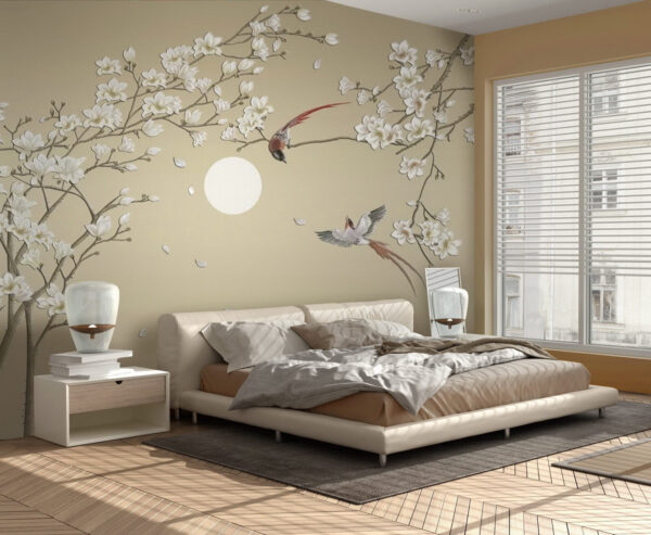 Árbol con flores blancas y pájaros Árbol con flores blancas y pájaros