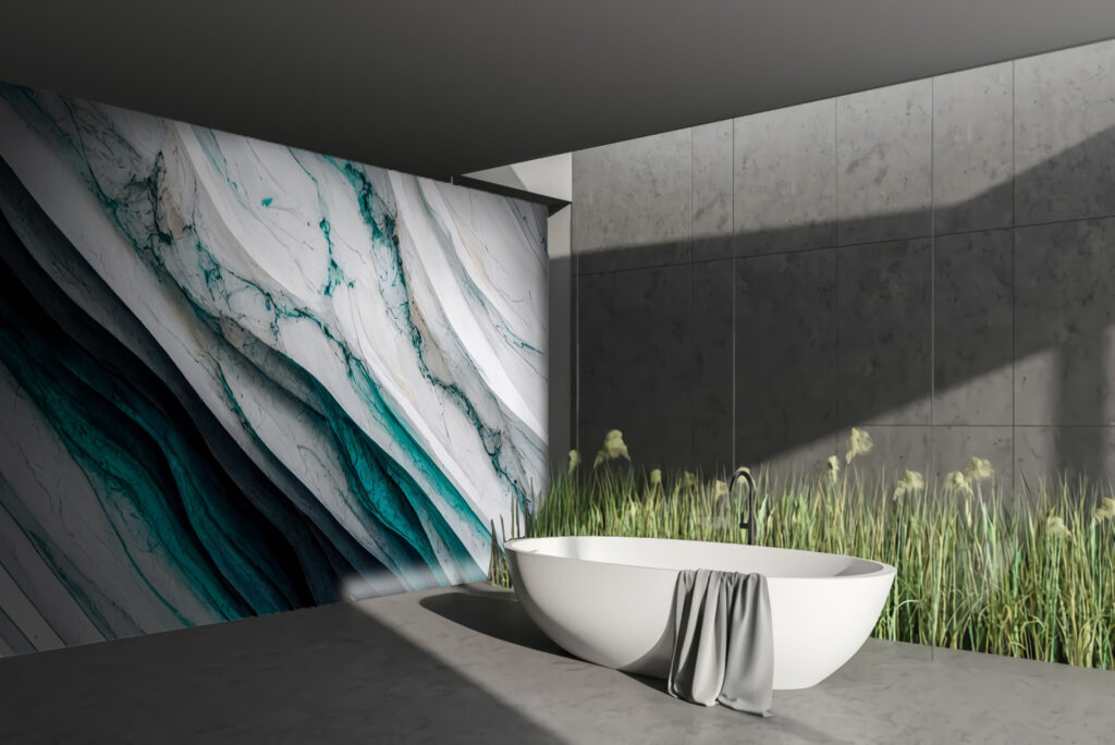 Textured waves of white and teal