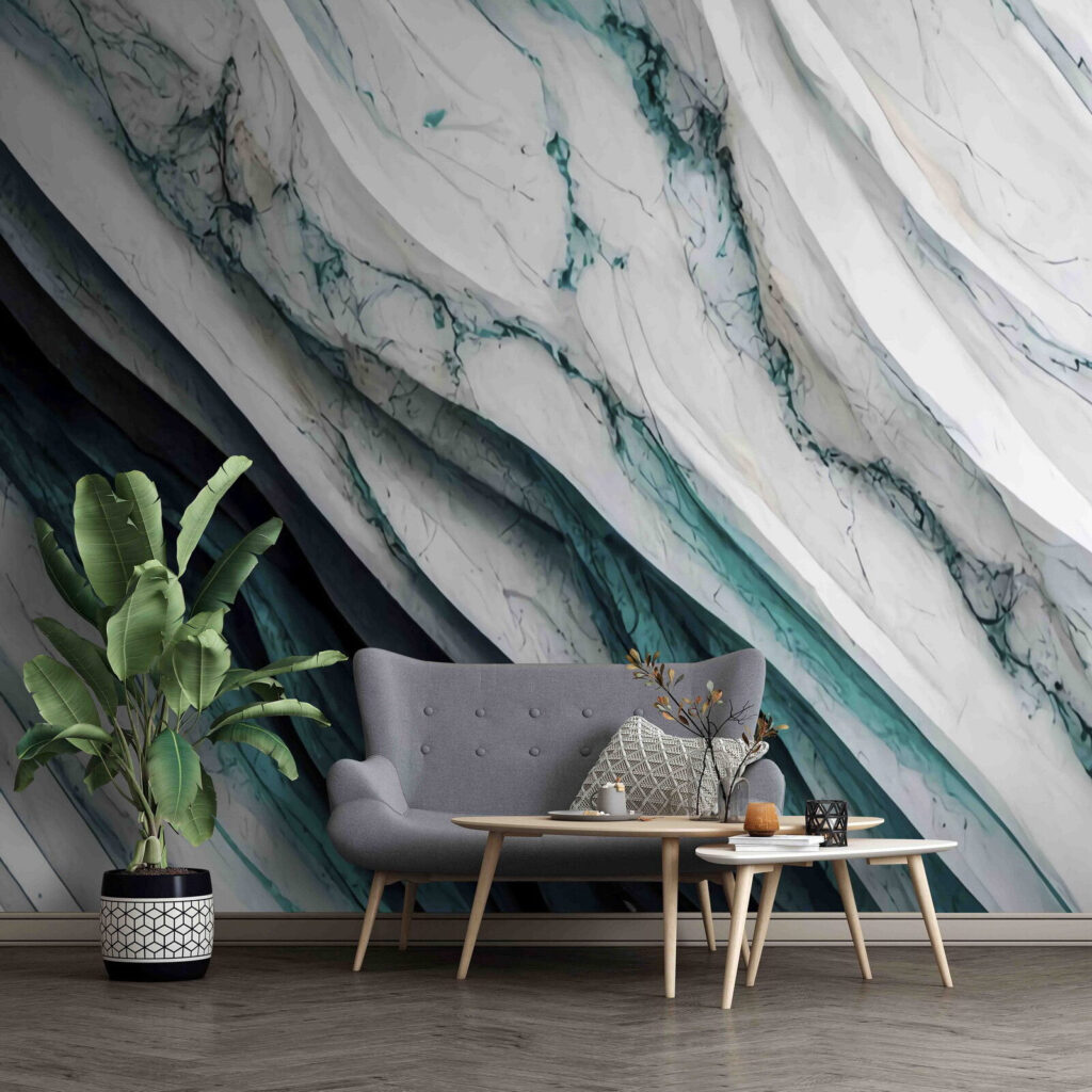 Textured waves of white and teal