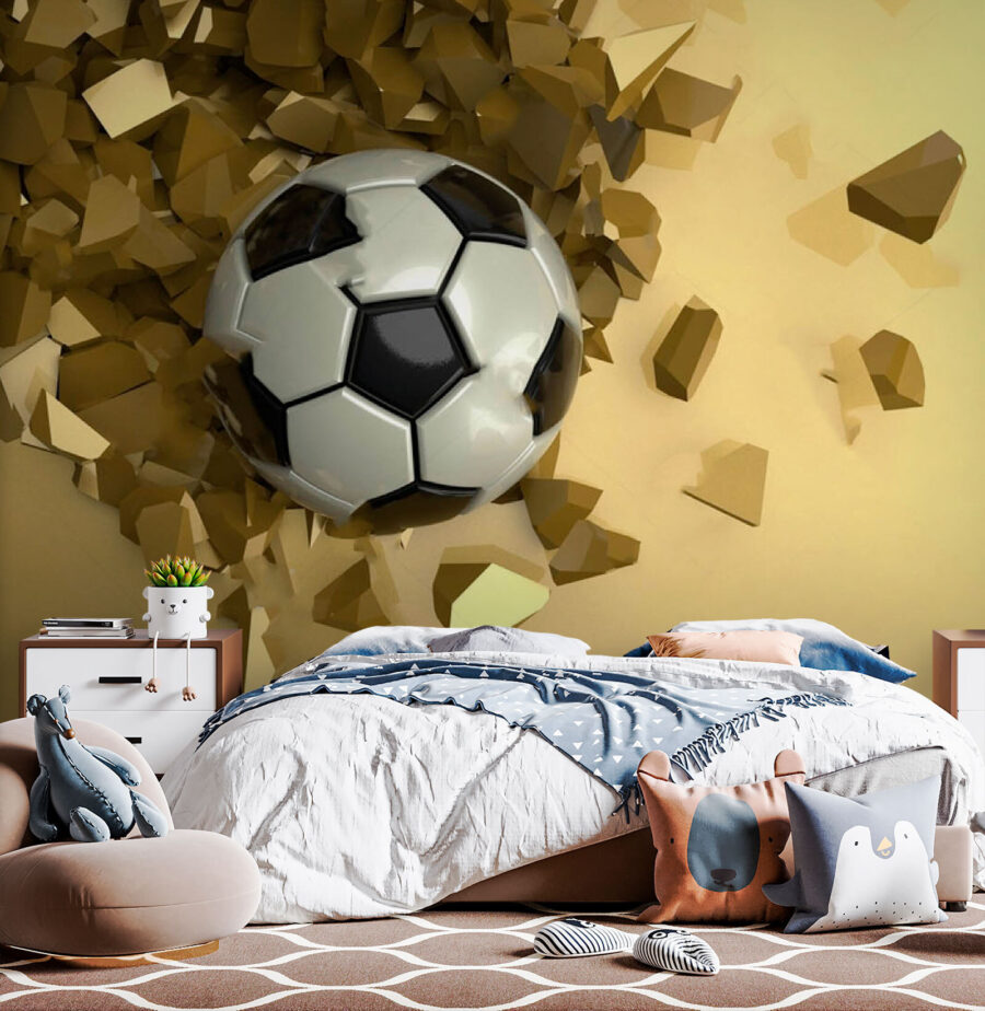 Balón de fútbol en un montón de trozos rotos