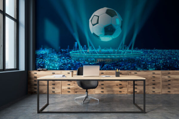 Balón de fútbol sobre un estadio Balón de fútbol sobre un estadio