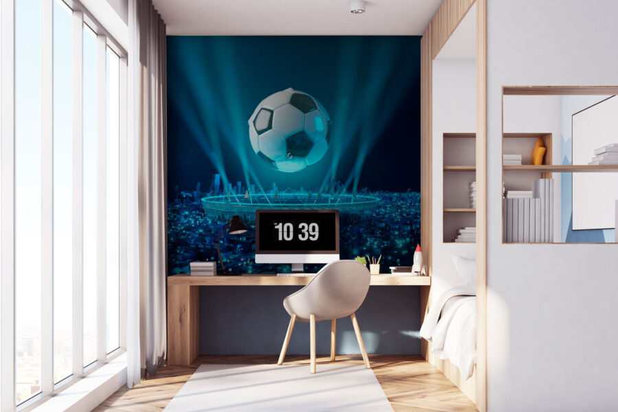 Balón de fútbol sobre un estadio Balón de fútbol sobre un estadio