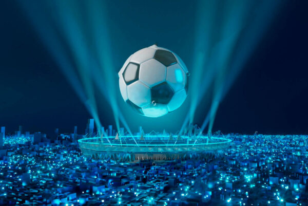 Balón de fútbol sobre un estadio Balón de fútbol sobre un estadio