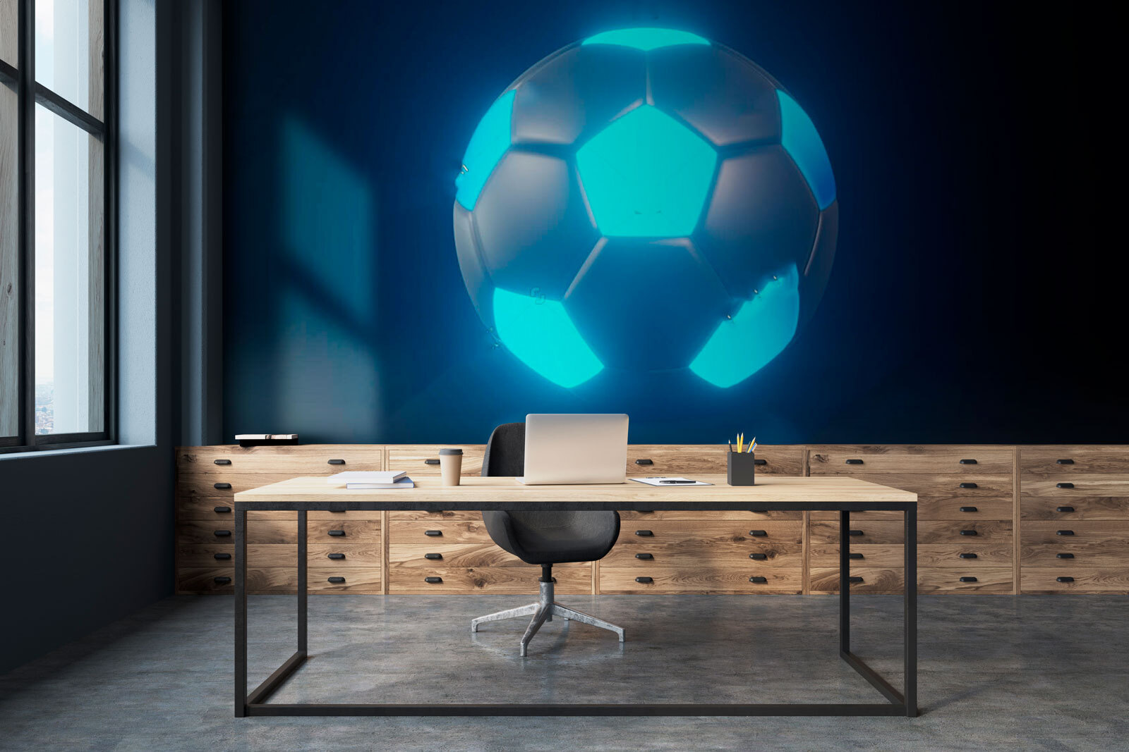 Football ball with blue lights