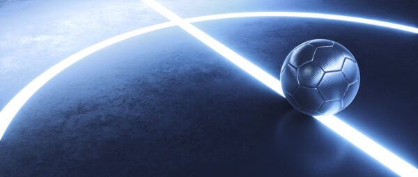 Football ball on a blue surface