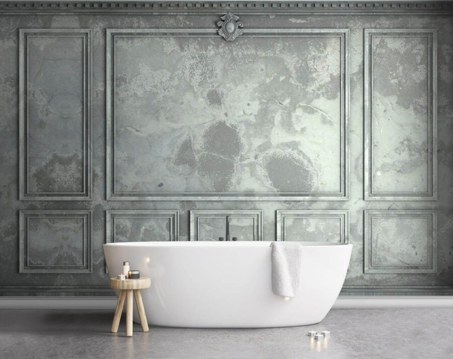 Pared gris con azulejos cuadrados