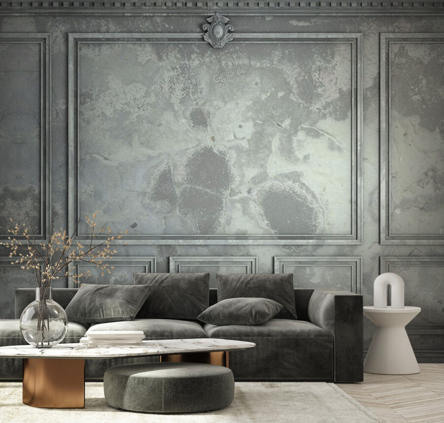 Pared gris con azulejos cuadrados